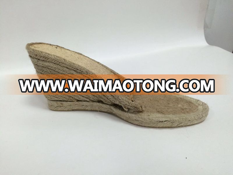 7.5 cm high heel jute rope and rubber outsole espadrille shoes high heel wedges platform sandals